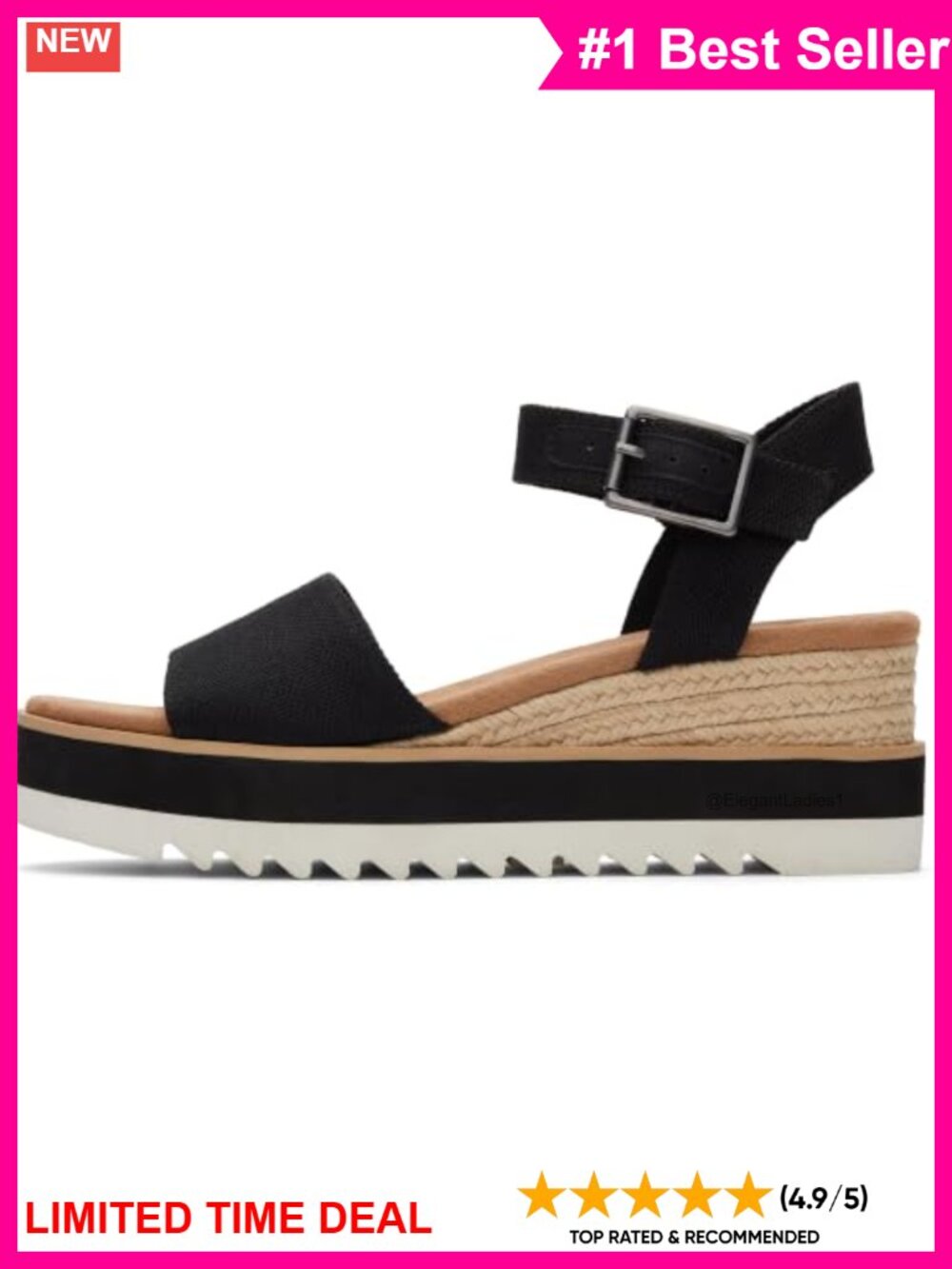 TOMS Diana Wedge Sandal Canvas Upper OrthoLite Insole Ankle Strap
